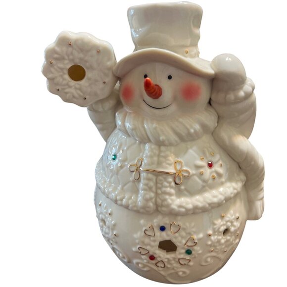 Living Home Christmas Snowman Porcelain Tea Light Holder 6" Tall Original Box - Picture 1 of 5